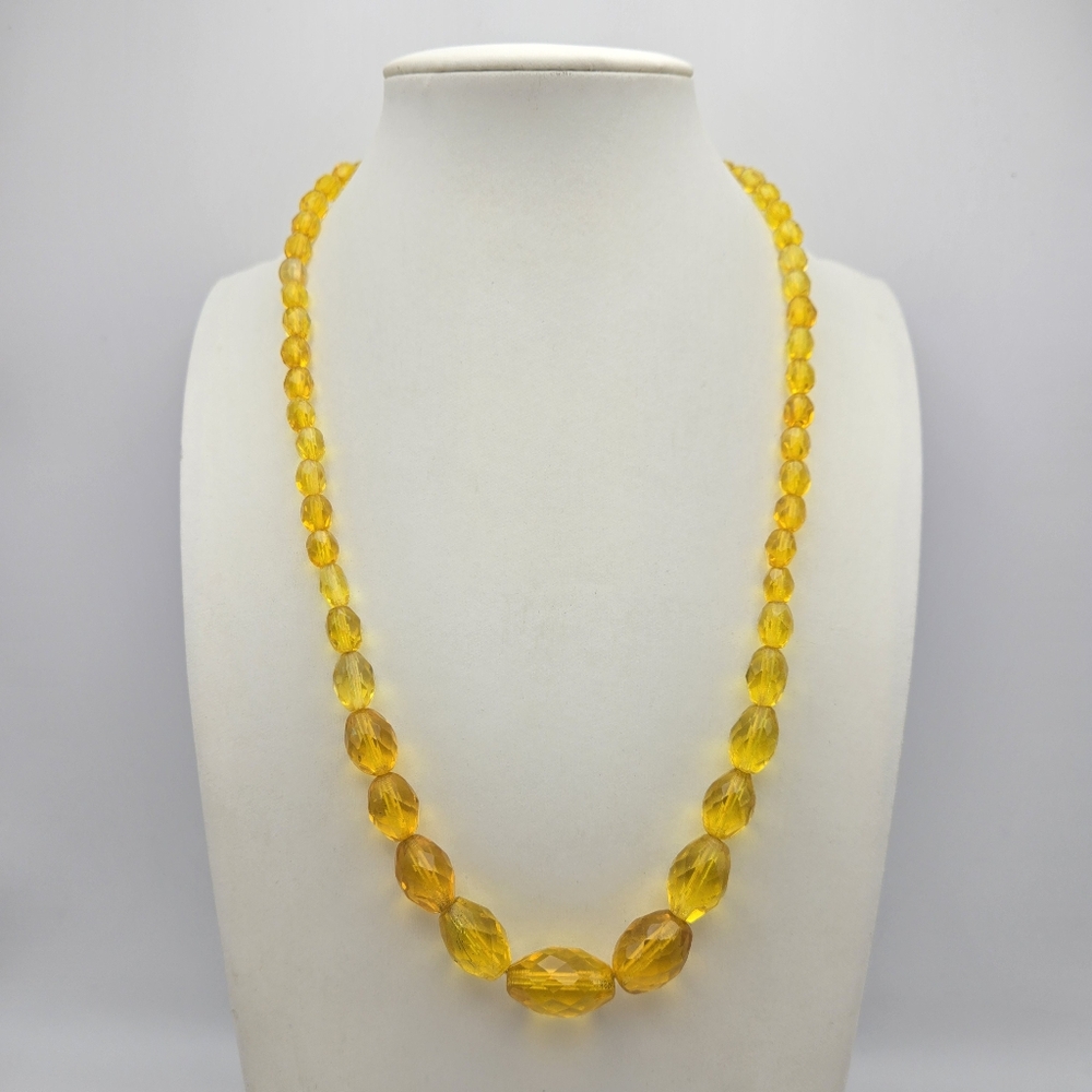 Czech Glass Cadmium Necklace Art Deco Beaded Yellow Glow Vintage 1920's 1930's